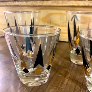 5 Anchor Hocking Vintage Black & Gold Atomic Arrow